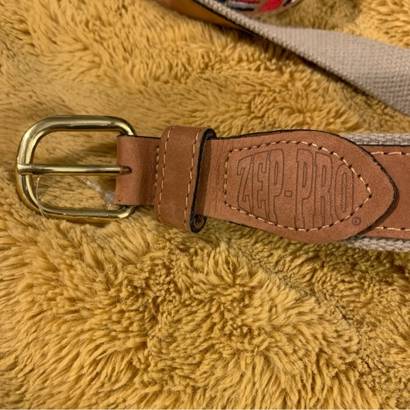 Zep Pro 38 Leather Canvas Nautical Flags Beige Belt Brass Buckle Embroidered 41” - Picture 3 of 8